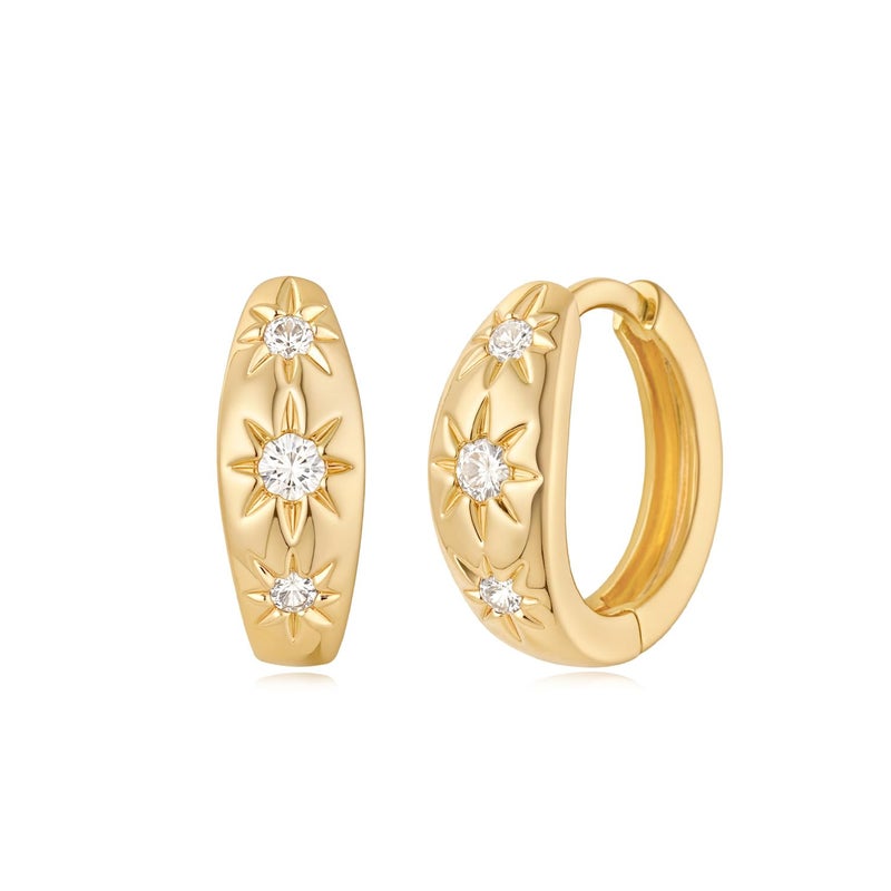MYEARS Women Triple Starburst Earrings Gold Huggie Band Hoop Cubic Zirconia 14K Gold Plated Small Simple Hypoallergenic Everyday Jewelry - Image 1